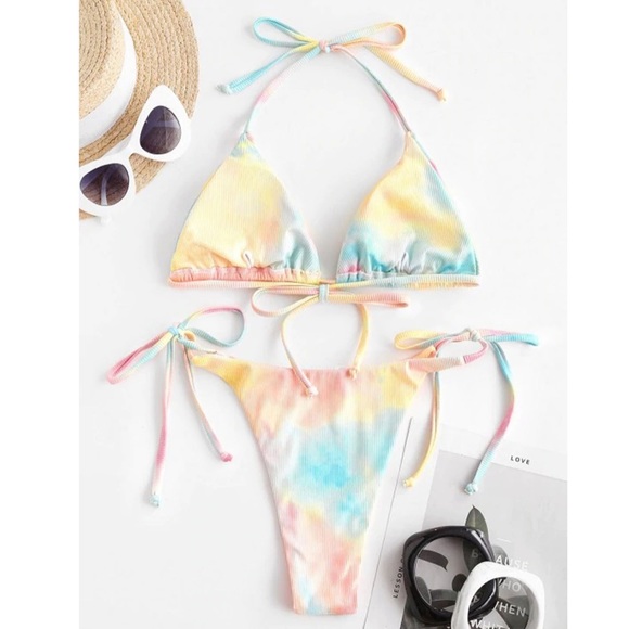 Sunny Secrets Tie Dye Textured String Bikini - Picture 2 of 6